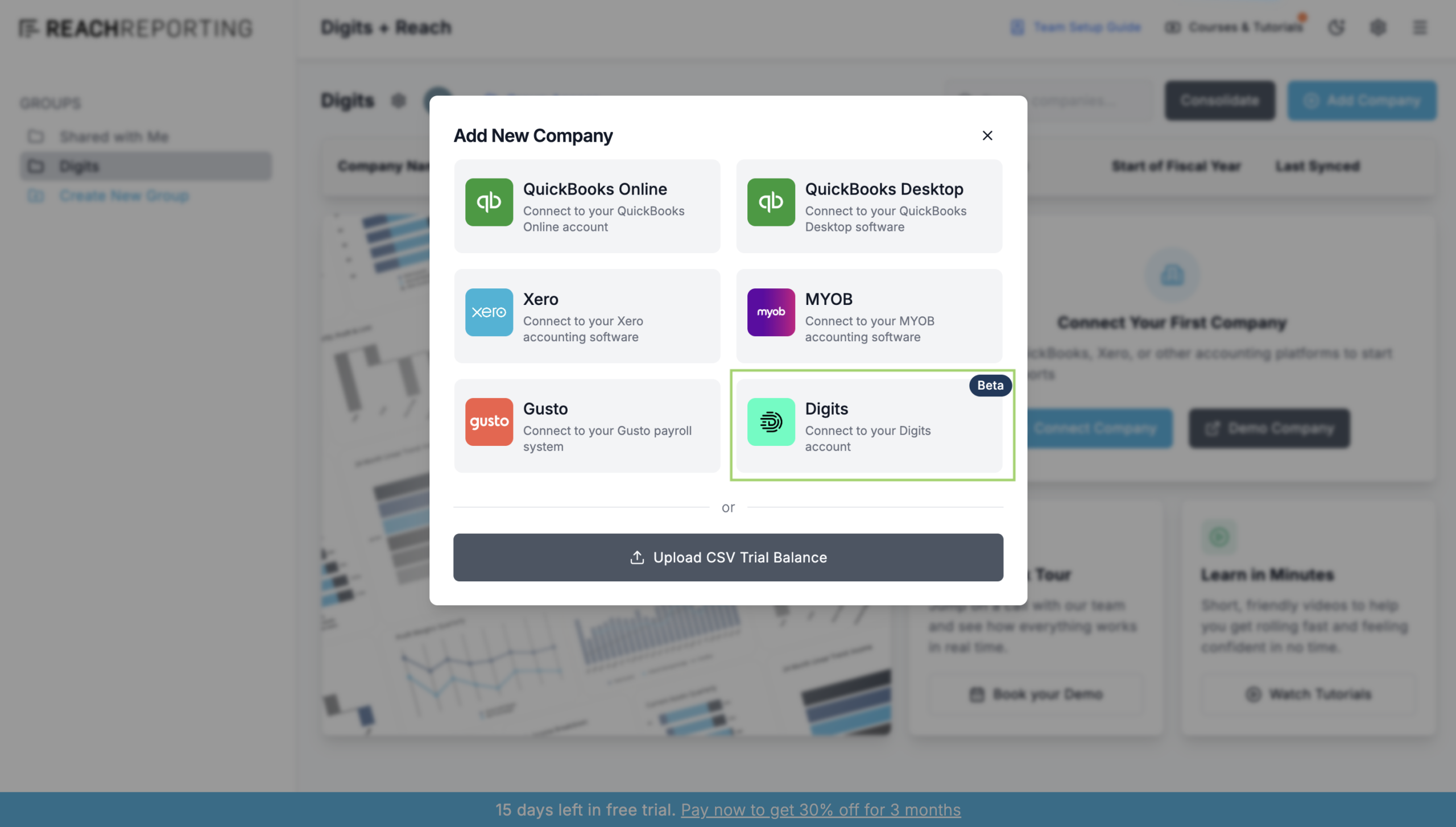 Choose the Digits integration and authenticate